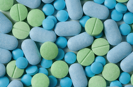 Blue and green medication