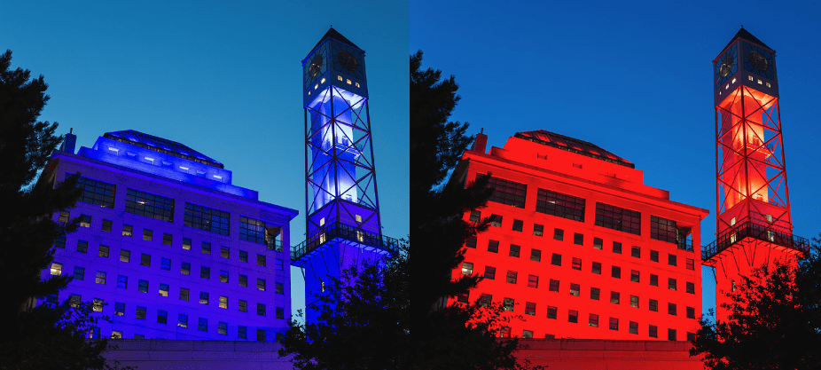 Mississauga Civic Centre Lit Up for PF