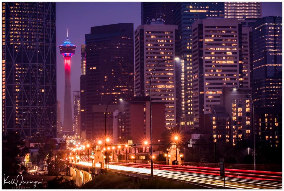 Calgary Tower Red & Blue for Pulmonary Fibrosis Awareness Month