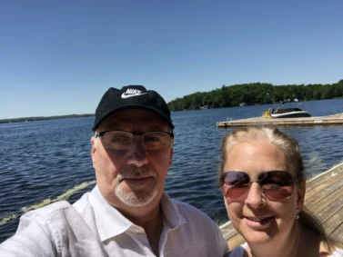 Wendy and Victor relax lakeside.