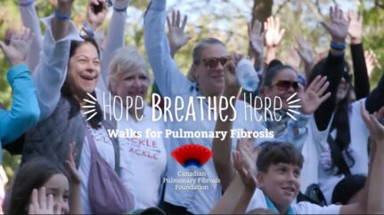 People gathering and cheering at a CPFF Hope Breathes Here walk
