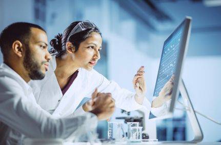 Scientists conducting a medical study for a clinical trial of irfenidone and nintedanib. 