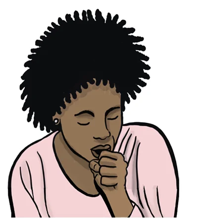 A woman experiencing a lingering cough